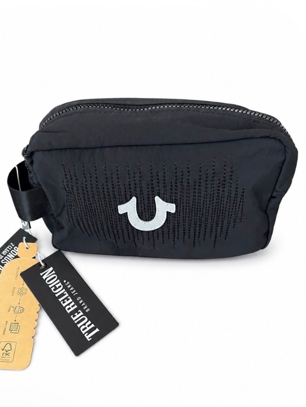 NWT True Religion Black Pouch with Silver Horseshoe Logo